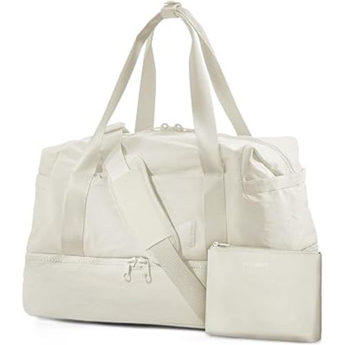 Weekender Bags for Women, BAGSMART Travel Duffel Bags with Shoe Compartment,Personal Item Travel Bag for Airlines, Carry on Overnight Tote Bag with Toiletry Bag (Light Beige,2pcs)
