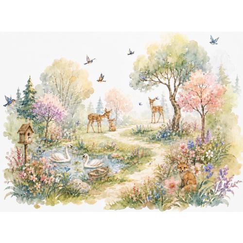Woodland Nursery Wallpaper, Fairy Forest Wall Mural with Deer Rainbow and Wildflowers, Girls Room Decor