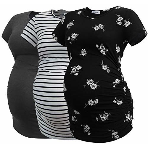 Smallshow Women's Maternity Tops Side Ruched Tunic T-Shirt Pregnancy Clothes