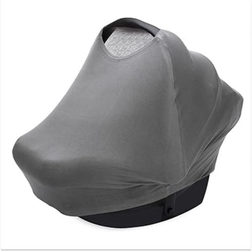 Parker Baby 4 in 1 Car Seat Cover for Girls and Boys - Stretchy Carseat Canopy, Nursing Cover, Grocery Cart Cover, High Chair Cover - Gray