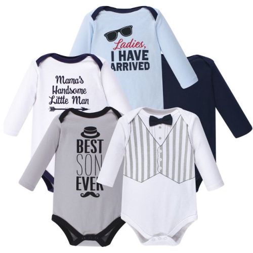 Hudson Baby Infant Boy Cotton Long-Sleeve Bodysuits 5pk, Handsome Little Man, 0-3 Months