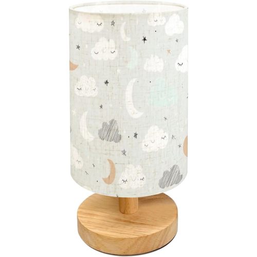 Table Lamp for Bedroom Night Sky Hand Drawn Stars Clouds Moon Seamless Baby Modern Beside Lamp Home Decor Night Light for Nursery Office Dorm Living Room