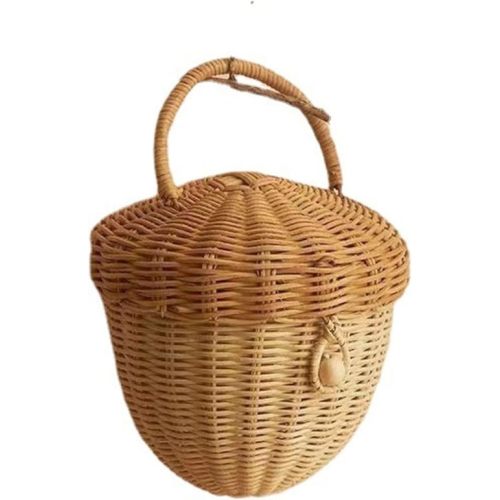 Acorn Basket with Lid Storage Basket Hand Bag Rattan Storage Basket Organizer Cute Handcrafted Gift Decoration Wicker Newborn Photography Accessories