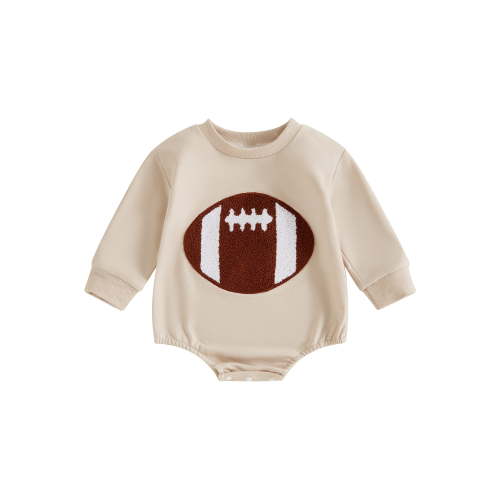 Qtinghua Newborn Baby Football Outfit Embroidered Football Sweatshirt Romper Oversized Bodysuit Boys Girls Fall Clothes