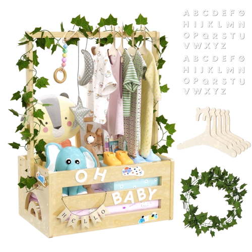 TeSabMi Wooden Baby Shower Gift Basket, Crate Organizer, Nursery Decor, Alphabet Letters