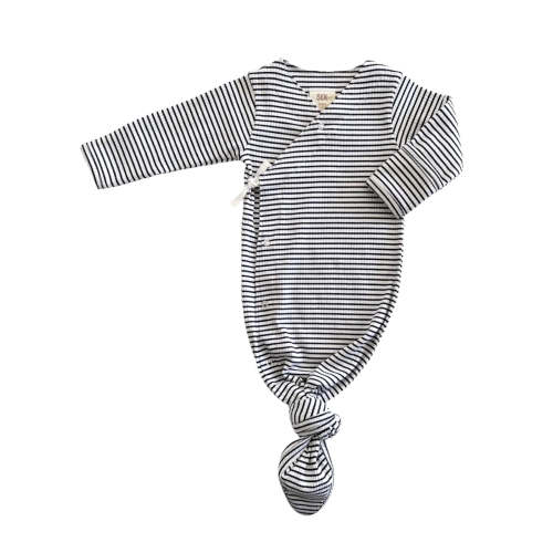 Black Stripe / Organic Ribbed Kimono Knot Gown