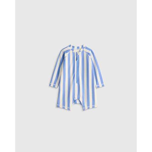 Long Sleeve Zip-Up Rash Guard One-Piece - Baby in Peri Beach Stripe