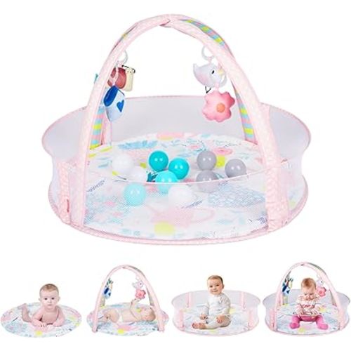 Activity Gym, Baby Play Gym Mat for Toddlers, 0-18 Months Tummy Time Play Mats, Infant Play Gym with Detachable Toys for Sensory Exploration and Motor Skill Development, PM2407