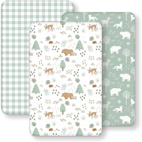 Bedside Bassinet Sheets Boy Fitted, Rectangle 33”x20” 3-Pack