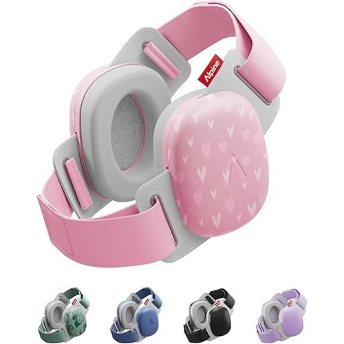 Alpine Muffy Baby Comfort - Protects Hearing for Babies and Toddlers - CE & ANSI Certified - Headband for Safe fit & Comfort - Adjustable for Ages 3-48 Months - 24dB Sound Reduction, Hearts