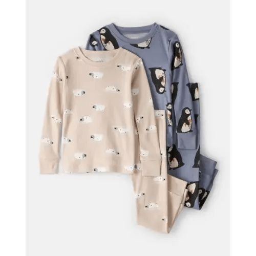 Baby Boy Penguin & Polar Bear 100% Cotton Loose Fit 4-Piece Pajamas - Grey | Carter's