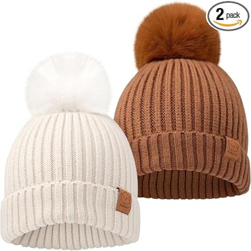 2-Pack Baby Hats for Girls, Boys, Stretchy Baby Winter Beanies (Steel, S)