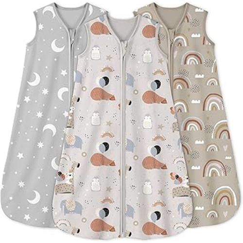 Yoofoss Baby Sleep Sack 6-12 Months 0.5 Tog Wearable Blanket for Baby, 3 Pack 100% Organic Cotton Infant Toddler Sleeping Sack 2-Way Zipper Lightweight Sleep Sack