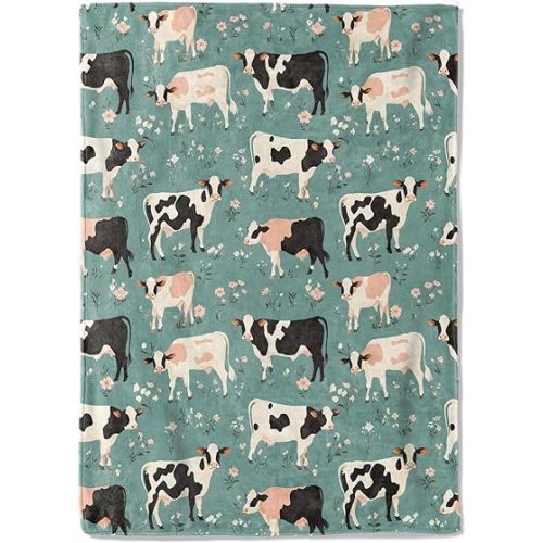 Cute Cow Fleece Blanket - 50x60in Playful Cattle and Floral Throw Blankets,Soft Cozy Lightweight, Ideal for Living Room Home Rustic Farmhouse Decor and Kids Women Girls Spring Gifts