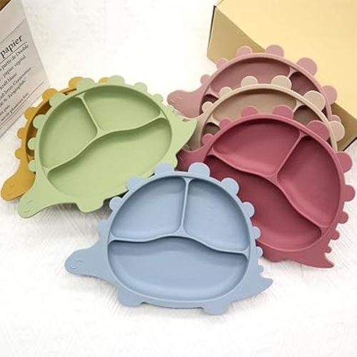 Dinosaur Feeding Plates |Dinosaur Feeding Set of 2 | 100% Silicone | Divided Dino Plate | Multicolor