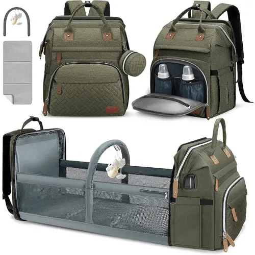 DERJUNSTAR Diaper Bag Backpack, Large Baby Bag with Changing Pad, Thick Padded Back & Straps, Laptop Compartment, Waterproof Travel Backpack with USB Port, Multi-Function for Mom & Dad, Army Green