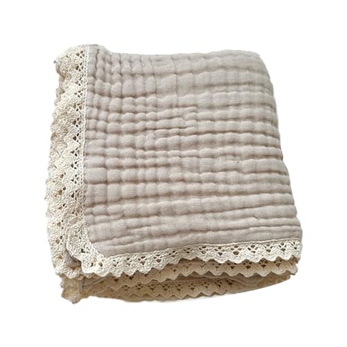 Cotton Gauze Blanket With Delicate Lace Trim - Newborn Swaddles - Beige - 41x41 inches