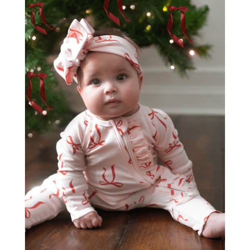 Full Zip Romper Pajamas Set | Red Bows