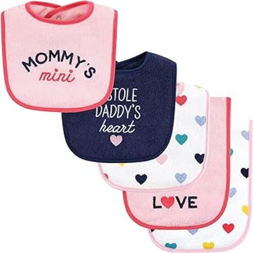 Hudson Baby Unisex Baby Cotton Terry Bib and Burp Cloth Set, Bold Mom Dad, One Size