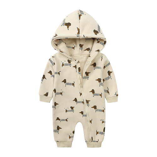 WeeBloom Baby Bear Outfit Suit Zipper Warm Hooded Romper Long Sleeve Fall Jumpsuits,Khaki 3-6 Months