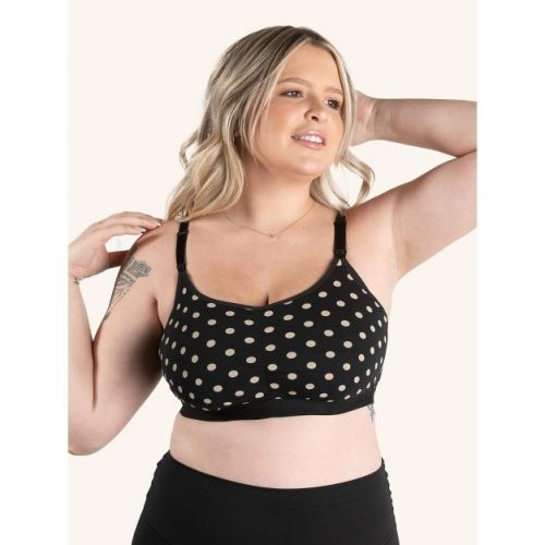 Leading Lady Women's The Blake - Gathered-Front Comfort Nursing Bra (4048) Black w/Tan Dot M