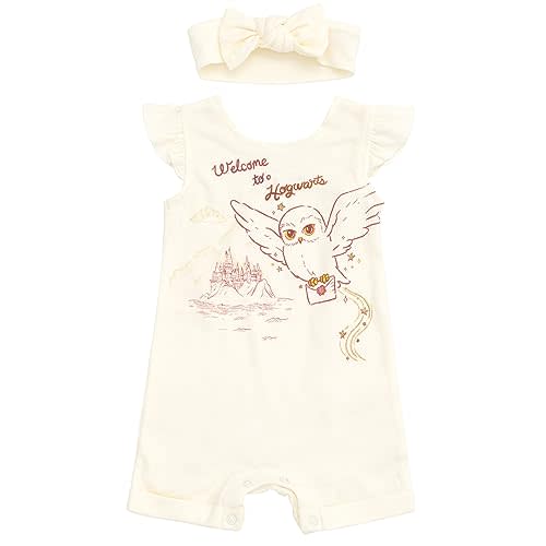 Harry Potter Hedwig Owl French Terry Romper and Headband Newborn to Toddler