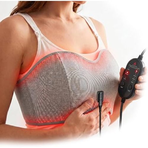Red Light Lactation Massager with Heat & Vibration, Breast Heating Pad for Breastfeeding, Clogged Ducts & Engorgement Relief, Postpartum Breast Care with Extra Extension Strap for All Body Types