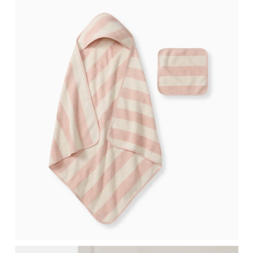 Organic Cotton Rugby Stripe Woven Terry Towel & Washcloth Set - Oat