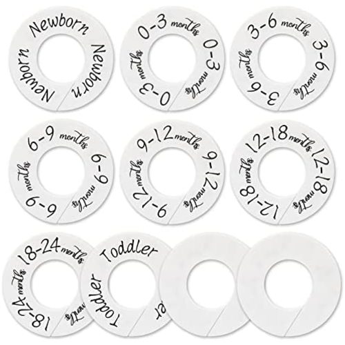 Baby Closet Dividers - Set of 10 from Newborn to Toddler and 2 Blanks with Colored Box,Baby Size Divider Fits 1.65" Rod- [White Unisex]