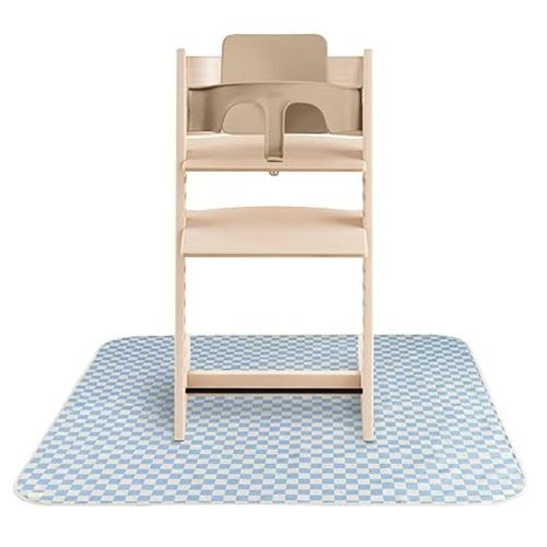 mushie Baby Splat Mat 42.5x42.5 Inch (Blue Check) | Water Resistant for Under High Chair and Infant Play