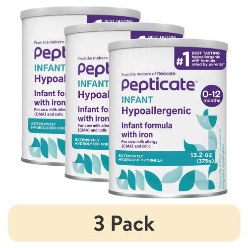 (3 pack) Pepticate Baby Formula, Hypoallergenic Powdered Infant Formula for Cow Milk Allergy, with Omega 3 DHA, ARA, Iron & Prebiotics, 13.2oz