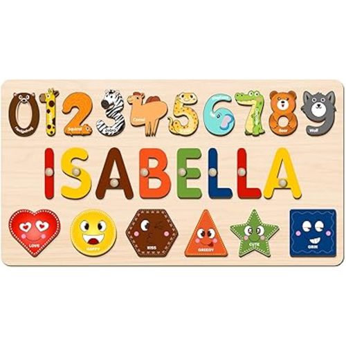 Name Puzzles for Toddlers Boy and Girl, Personalized Wooden Shapes Puzzles for Toddlers 1-3, Educational Toys, Customized Baby Gifts, 1 Year Old Girl Gifts