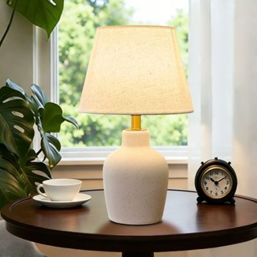 POWLIG 11.8"x19.4" Ceramic Table Lamp with Linen Shade - No Assembly Required, Modern Decor