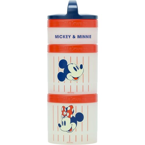 Whiskware Disney Mickey Mouse and Friends Stackable Snack Containers for Babies, Toddlers, and Kids, 3 Stackable Snack Cups for School and Travel, Cupholder Friendly, Mickey and Minnie! Baseball!