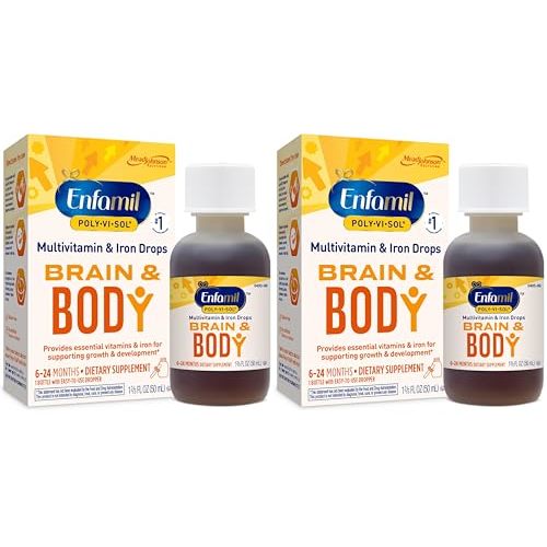 Enfamil Prenatals & Baby Vitamins Poly-Vi-Sol 8 Multi-Vitamins & Iron Supplement Drops for Infants & Toddlers, Supports Growth & Development, 50 mL Dropper Bottle (Pack of 2)