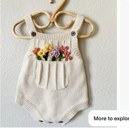 Custom Hand Embroidered Pocket of Flowers Knit Romper, Custom Romper, pocket Romper, wild one, Milestone, children's clothes, gift, summer