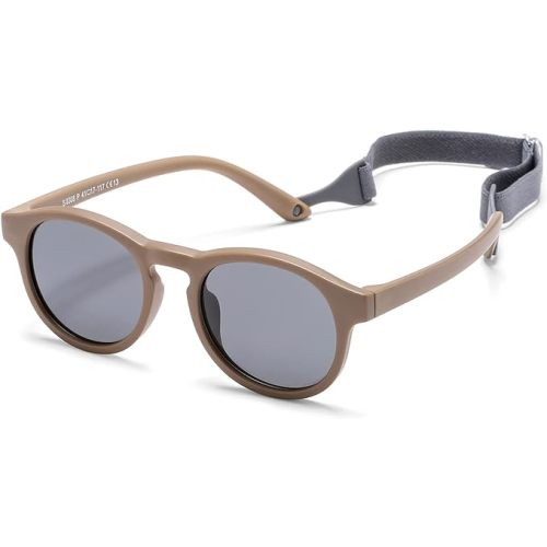HJSTES Polarized Baby Sunglasses for Toddler Boys Girls, TPEE Flexible Frame with Strap, for Infant Age 0-3
