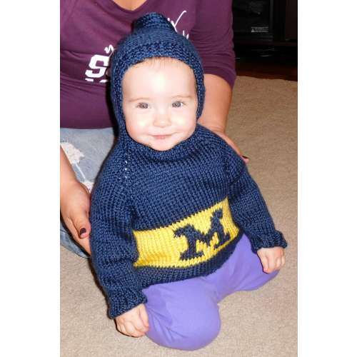 zip-up-the-back / hooded sweater (6 mo. & 9 mo. include matching booties) / University of Michigan / U of M / Wolverines