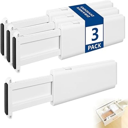 Drawer Dividers Dresser Drawer Organizer 3 Pack Adjustable Kitchen Drawers Divider Plastic Separators for Clothes Desk Office Storage