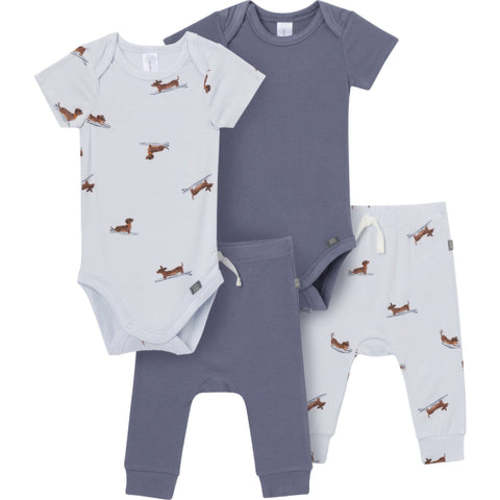 4-Piece Baby Boys Dachshund Surf Bodysuit and Pant