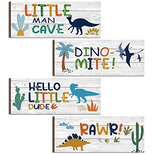 Qunclay 4 Pcs Dinosaur Room Decor for Boy Dinosaur Wall Art Decor Dino Prints Nursery Bedroom Decoration Inspirational Poster Wall Plaques for Boy Kid Toddler Playroom Classroom