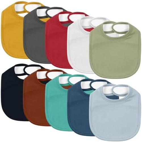 10 Pack Cotton Snap Bibs for Baby Boy Girl, Super Soft Drool Bibs for Teething and Feeding