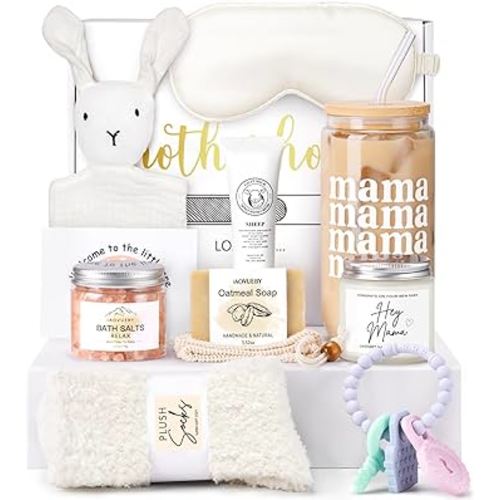 New Mom Care Package After Baby, 12PCS New Mom Gifts & Baby Shower Gift Essentials, Pregnancy Gifts For Expecting Mom, First Time Mothers Day Birthday Gift Basket for Women Mom to Be
