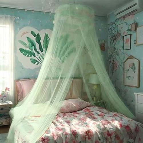 Lace Bed Canopy Mosquito Netting, Princess Bed Canopy for Girls Room Decor, Green/Single Door