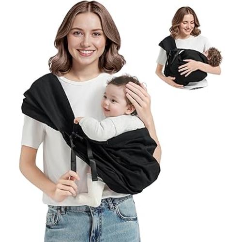 Baby Sling Carrier, Toddler Sling Carrier with Wide Shoulder Strap, Lightweight Baby Carriers Newborn to Toddler Infant Wrap Carriers Perfect for Mom and Dad, 7-30lbs, Black