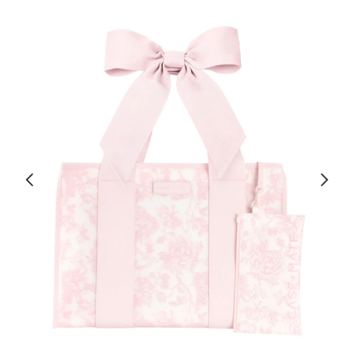 Jelly Tote - ballet pink with bow used as diaper bag