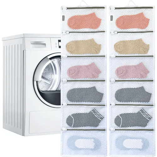 Sock Laundry Bag - Effortlessly Wash, Dry, Sort, & Store 12-36 Pairs of Socks, 12-Pocket Mesh Organizer Bags, No Need for Clip or Lock, for Delicates, Panties, Ties - Perfect for Washer, Dryer, Closet
