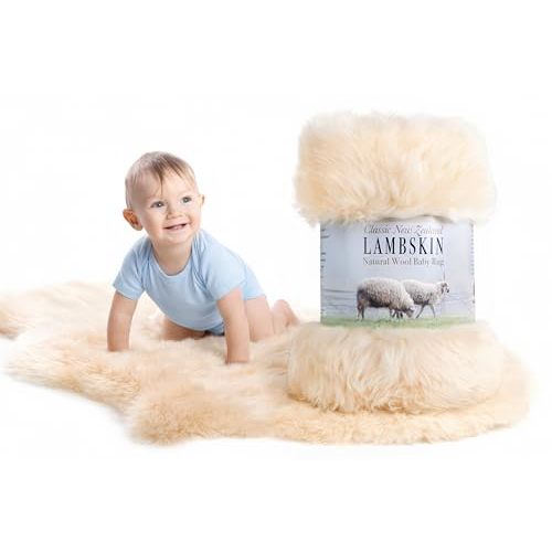 Real New Zealand Lambskin Baby Rug | XL 37+ inches | Soft & Gentle Unshorn Baby Sheepskin Rug for Crib, Nursery & Travel | Natural Length Lambswool, Silky, Ethically Sourced, Oeko-Tex Certified