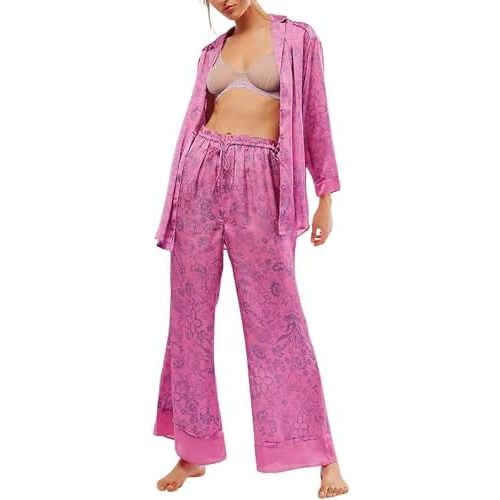 Yimoon Satin Pajama Set for Women Silk Pajamas Set 2 Piece Floral Cute Pj Set Long Sleeve Pjs Sleepwear