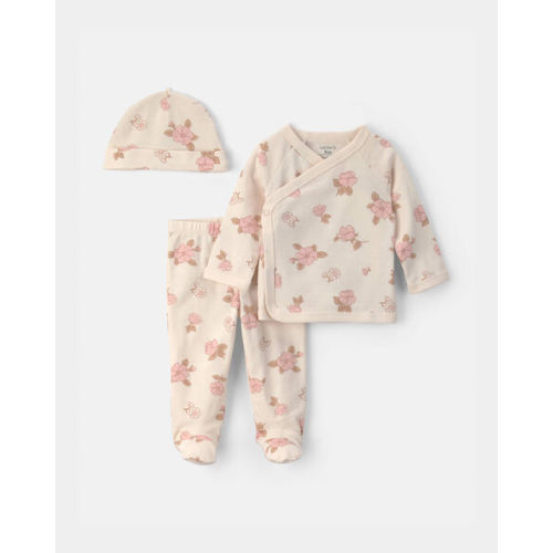 Baby Girl 3-Piece Floral Long-Sleeve Top & Pant Set - Cream | Carter's